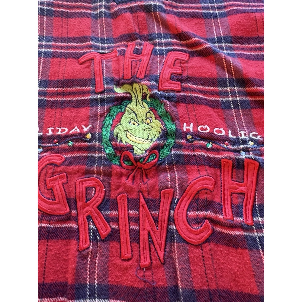 Vtg Grinch Christmas Flannel Night Gown Women Sz M Embroidery Plaid Moomoo Dress - Picture 3 of 7